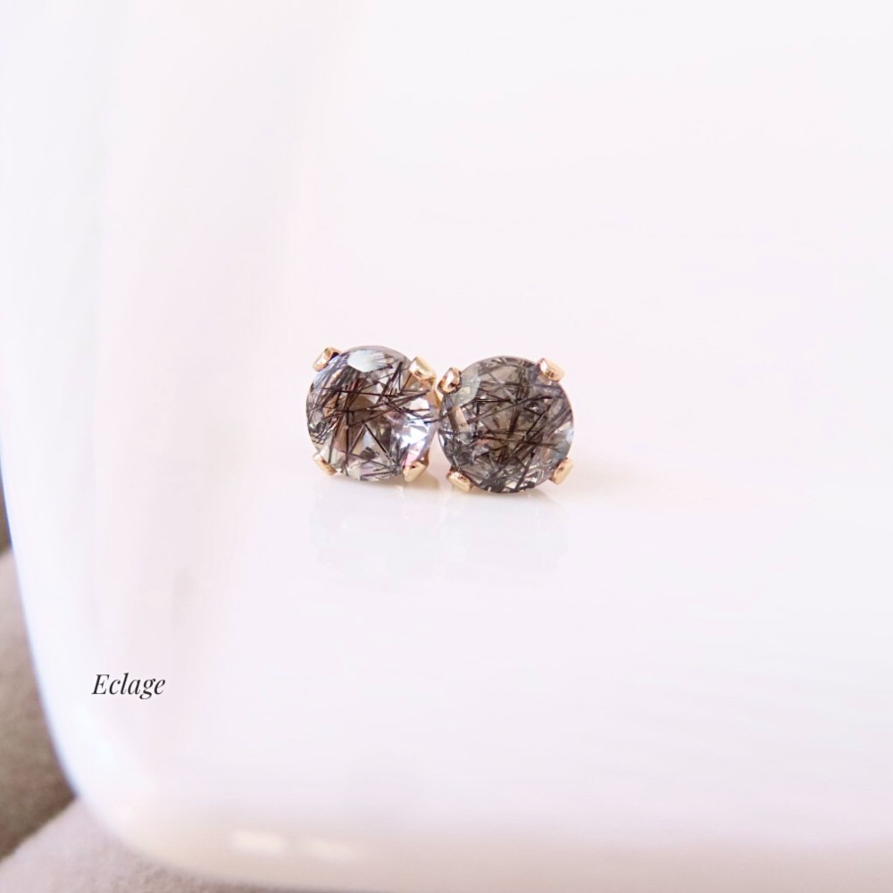 〈14kgf〉ブラックトルマリンインクォーツのスタッドピアス 4,384円