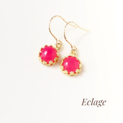 14kgf宝石質ピンクカルセドニー・ルビーピアス/イヤリング