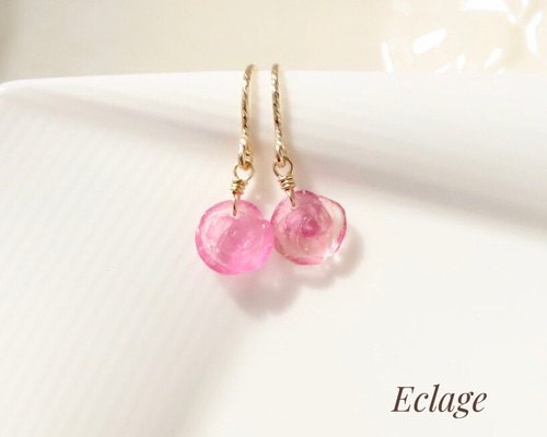 14kgf〉ピンクトルマリンのフラワーピアス/イヤリング（A） ピアス 