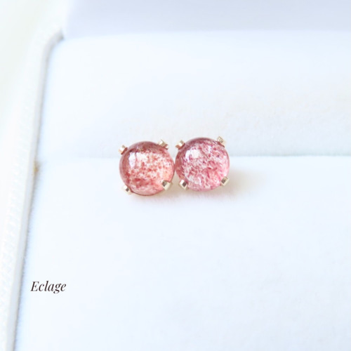 14kgf〉ストロベリークォーツのカボションピアス（6mm） ピアス 