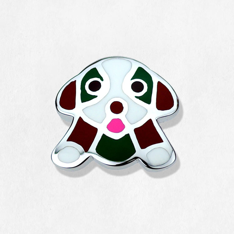 ビーグル　シルバーピンブローチ《茶／緑》