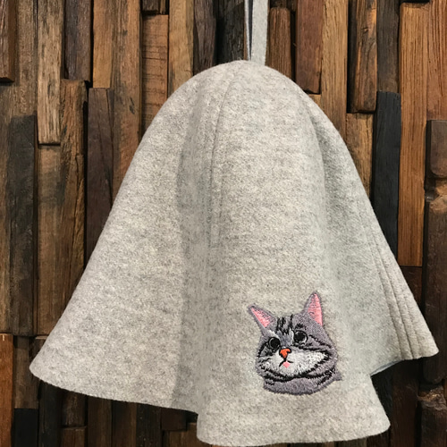 サウナハット《アニマルサウナ/猫刺繍》可愛いネコちゃん 動物