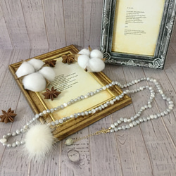 【14kgf】mink ball & pearl long necklace 3枚目の画像