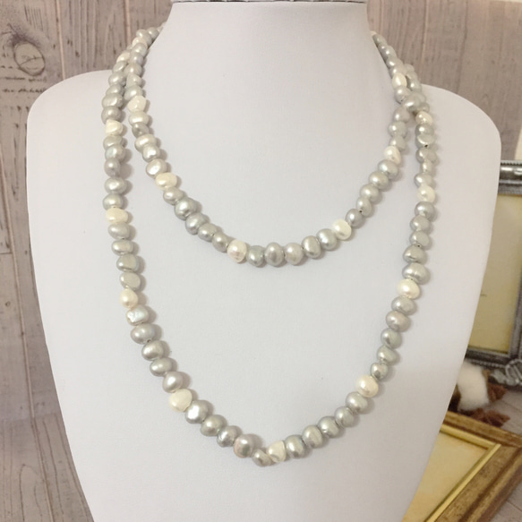 【14kgf】mink ball & pearl long necklace 4枚目の画像