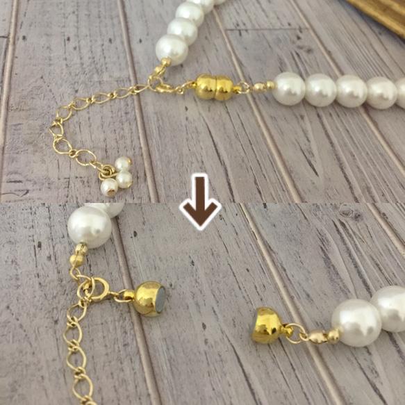 Shell pearl necklace & earring set / gold 3枚目の画像