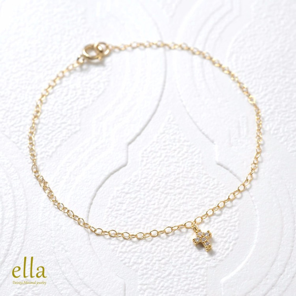 Resale x2[14kgf] Mini Cross Zirconia Gold Filled Bracelet（可更換為腳鍊 第2張的照片