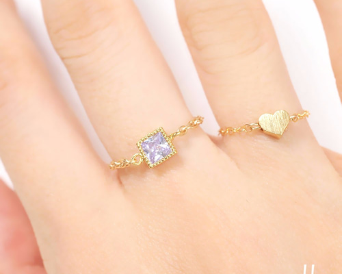 14Ｋカネトリング 再販x3[14kgf]スクエアジルコニアチェーンリング(ピンクパープル