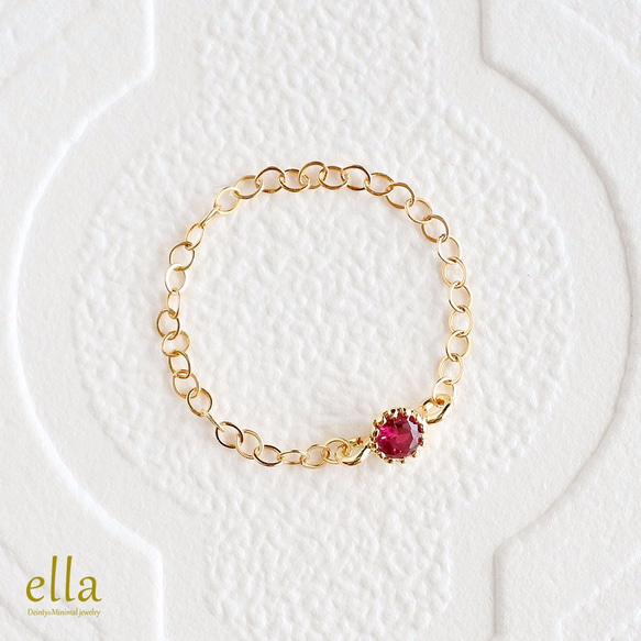 再販x13[14kgf]ガーネットカラージルコニアのソリティアチェーンリング(号数・チェーンタイプ選択可能) 2枚目の画像