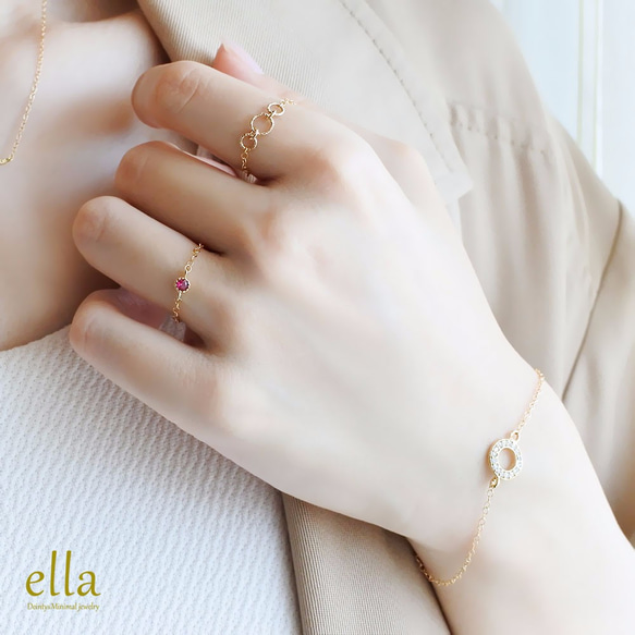 再販x13[14kgf]ガーネットカラージルコニアのソリティアチェーンリング(号数・チェーンタイプ選択可能) 3枚目の画像