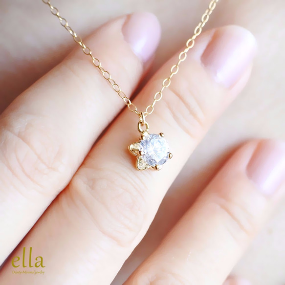 再販x8[14kgf]日々草のジルコニアネックレス、フラワー 大粒CZ ゴールドフィルド ネックレス 5枚目の画像