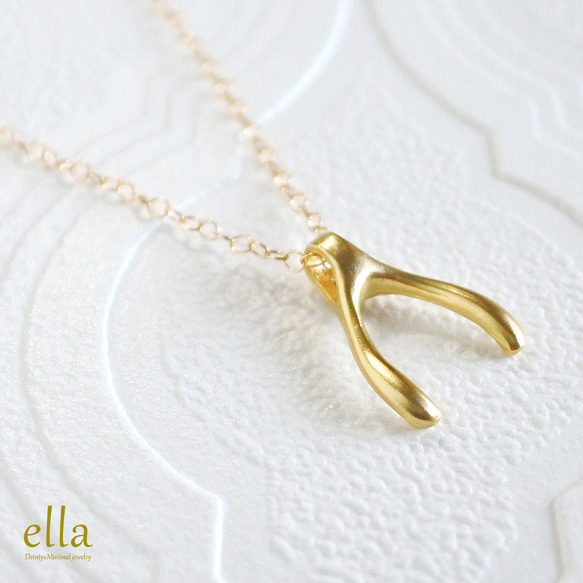 再販[14kgf]ウィッシュボーンネックレス、ユニーク ゴールド