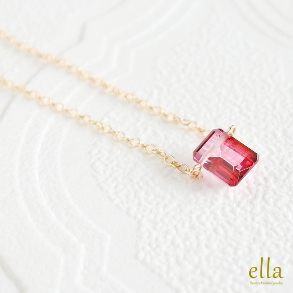 14KGF Emerald Cut Pink Topaz Necklace 第2張的照片