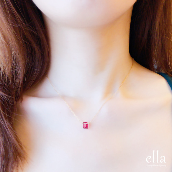 14KGF Emerald Cut Pink Topaz Necklace 第1張的照片