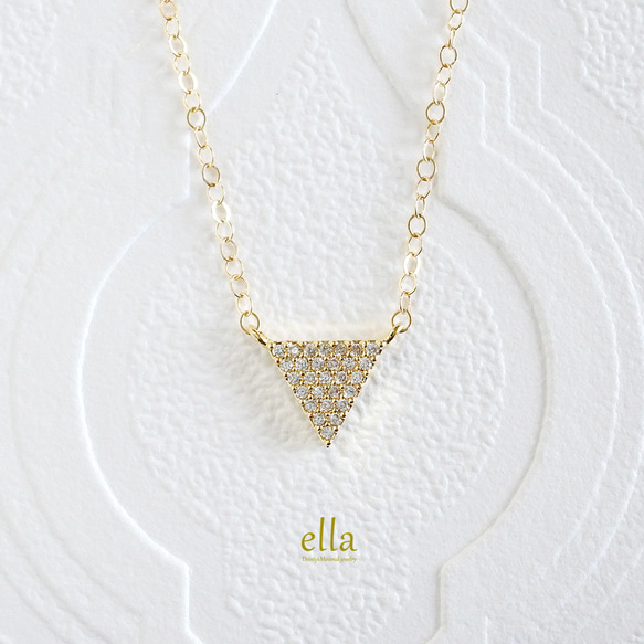 14KGF Cubic Zirconia Pave triangle Necklace 第1張的照片
