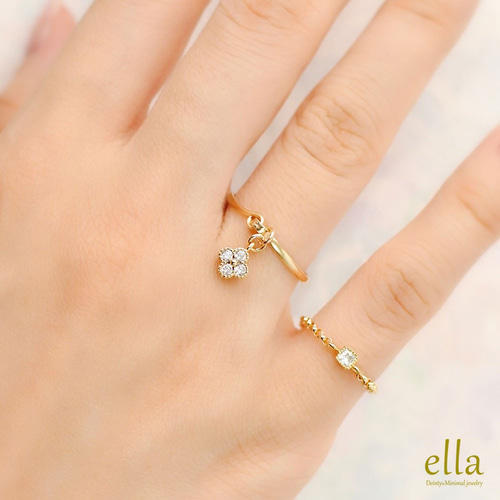 再販x[14kgf]スクエアCZダイヤのソリティアチェーンリング、ジルコニア