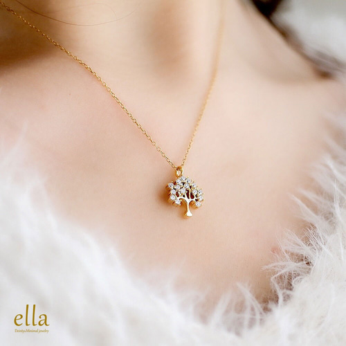 再販x3[14kgf]生命の樹のネックレス、クリスタルツリーのゴールド