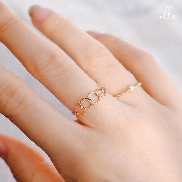 再販x5[14kgf]5ハンマードリングゴールドフィルドチェーンリング(号数・チェーンタイプ選択可能) 1枚目の画像