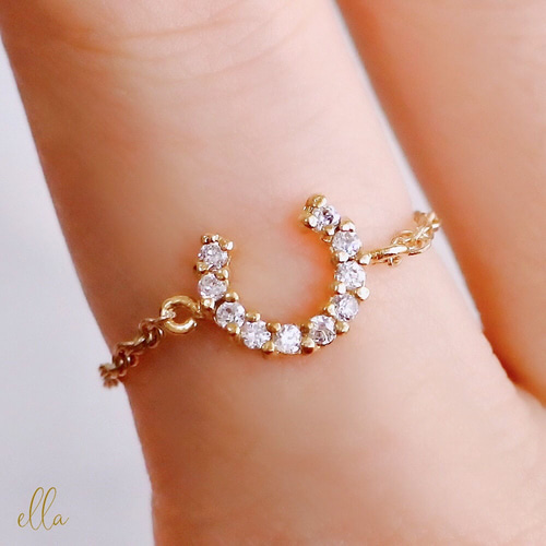 再販x8[14kgf]ホースシューCZダイヤチェーンリング、馬蹄リング