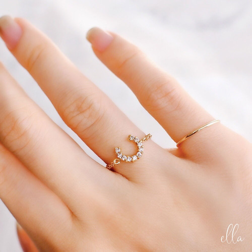 再販x7[14kgf]ホースシューCZダイヤチェーンリング、馬蹄リング