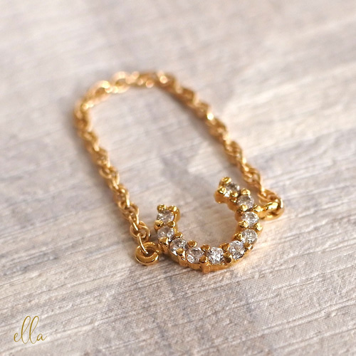 再販x7[14kgf]ホースシューCZダイヤチェーンリング、馬蹄リング