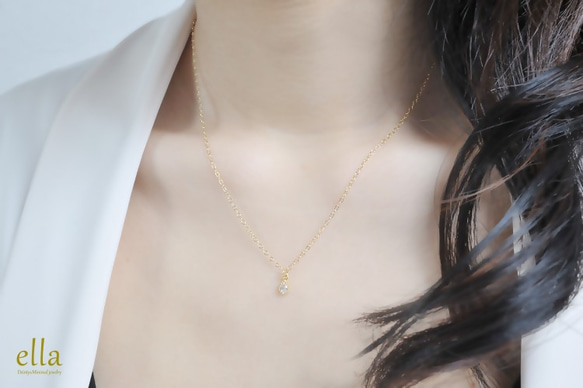 [14kgf] Teardrop Zirconia Necklace, Drop CZ Gold Filled Necklace 第4張的照片