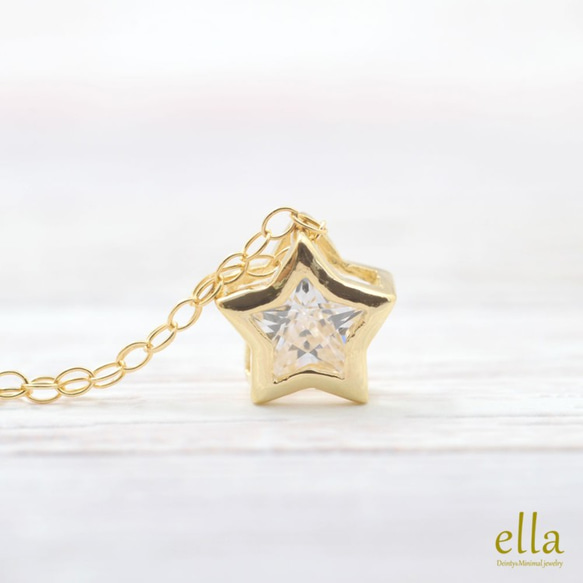 再次上架 [14kgf] Star Cubic Zirconia Necklace, Star CZ Diamond Gold 第4張的照片