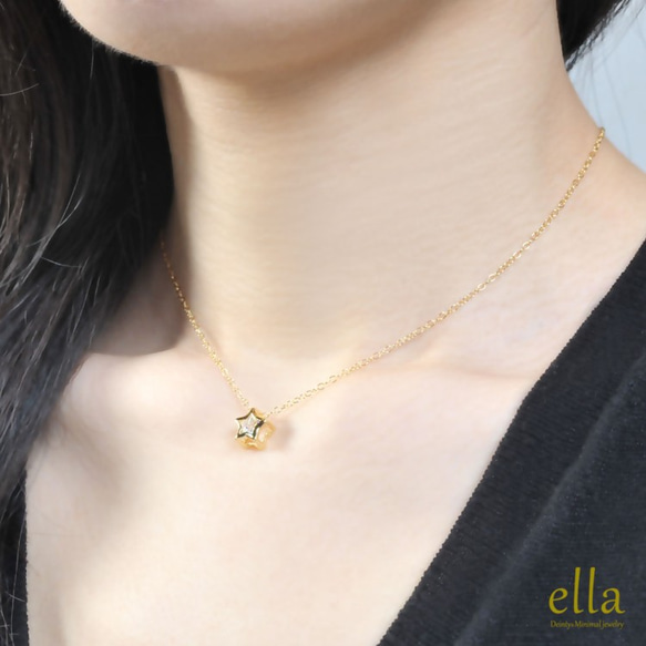 再次上架 [14kgf] Star Cubic Zirconia Necklace, Star CZ Diamond Gold 第5張的照片