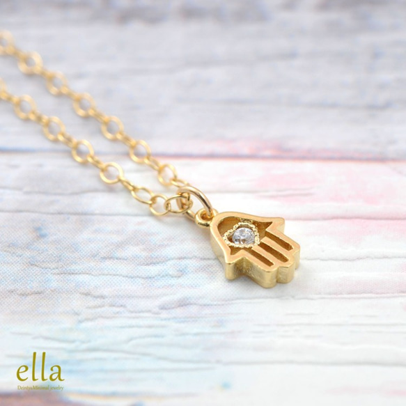 再販[14kgf]ハート ハムサハンド ゴールドフィルド ネックレス