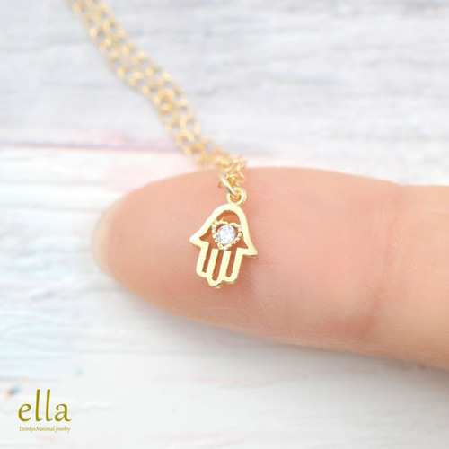 再販[14kgf]ハート ハムサハンド ゴールドフィルド ネックレス