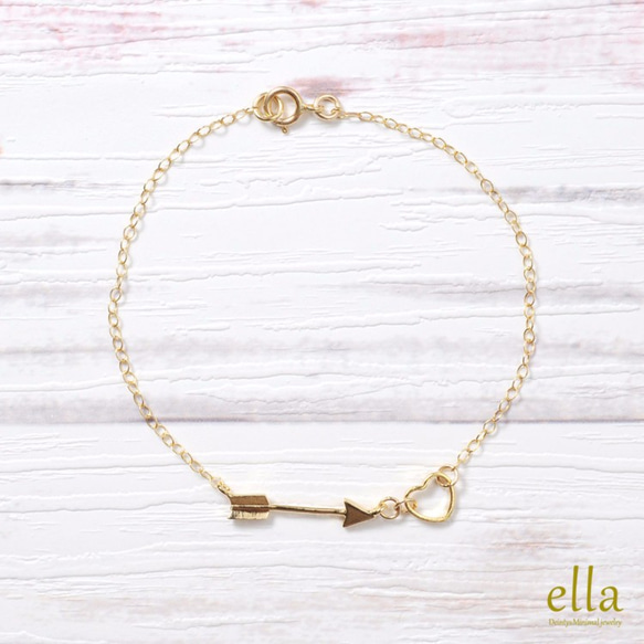 Resale [14kgf] 顏色選擇♡ Arrow and Heart Bracelet, Arrow Cupid Gold 第3張的照片