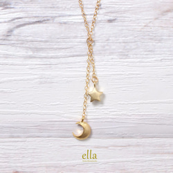 再販x5[14kgf]クレセントムーン＆スター ドロップネックレス、星と月のゴールドネックレス 2枚目の画像