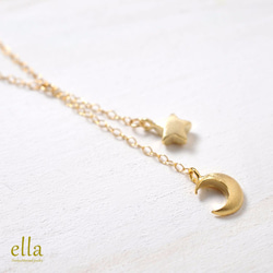 再販x5[14kgf]クレセントムーン＆スター ドロップネックレス、星と月のゴールドネックレス 1枚目の画像