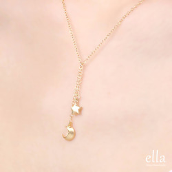 再販x5[14kgf]クレセントムーン＆スター ドロップネックレス、星と月のゴールドネックレス 4枚目の画像