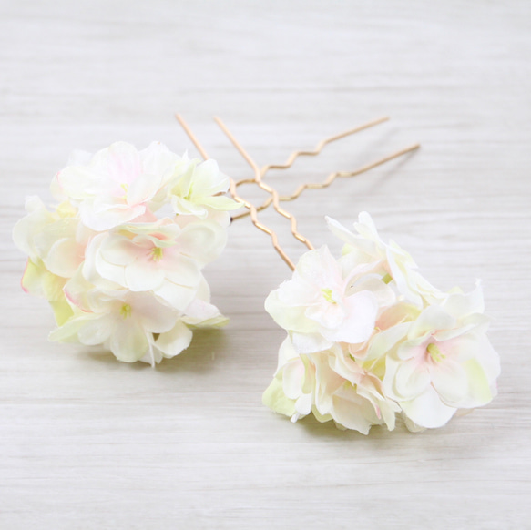 【Creema限定】夏の福袋・紫陽花かんざし2個セット（クリームピンク） 1枚目の画像