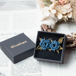 皮革花朵耳環藍玫瑰（奧玫瑰）意大利皮革二手耳環多變禮物無孔穿孔耳環真皮 第5張的照片