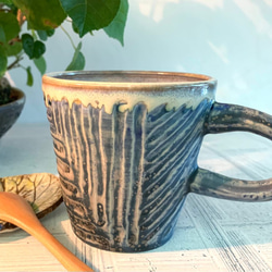 樸質條紋陶製咖啡杯_陶器馬克杯 第2張的照片