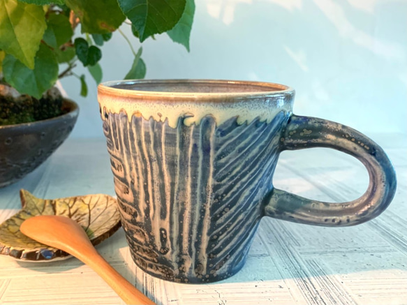 プレーンストライプセラミックコーヒーcup_potteryマグ 2枚目の画像