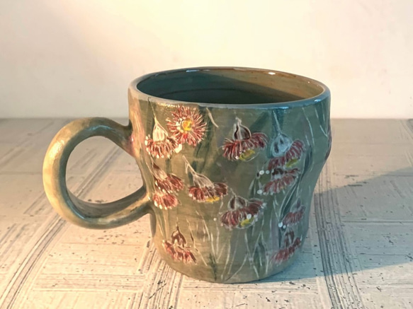 ユーカリフラワーセラミックコーヒーcup_potteryマグ 2枚目の画像