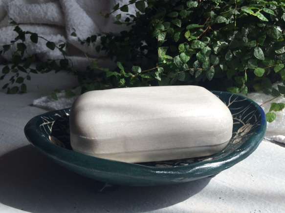 茉莉花的墨綠肥皂盤_陶飾肥皂碟 第3張的照片