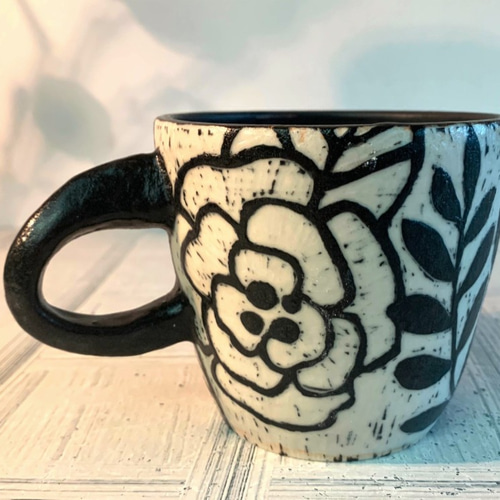 ヤン彫刻シリーズ-フラワーホワイト陶器コーヒーカップ