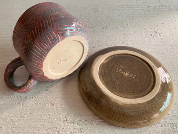 暖かい混合色ウールボールコーヒーカッププレートセット_陶器のマグカップ 5枚目の画像