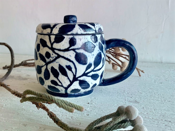 蓋付きのオープンブランチルーズリーフコーヒーカップ_陶器マグ