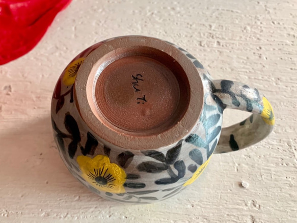 黃花與藤蔓咖啡杯_陶器馬克杯 第3張的照片