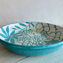 陽刻系列-湖水藍花卉大盤__陶器餐盤 第2張的照片