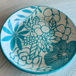 陽刻系列-湖水藍花卉大盤__陶器餐盤 第3張的照片