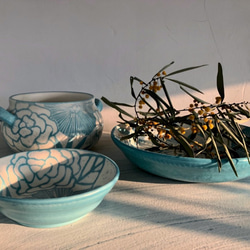 陽刻系列-湖水藍花卉大盤__陶器餐盤 第5張的照片