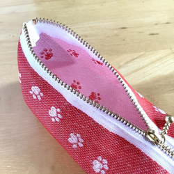 畳縁　筆盒　貓和狗的腳印　日式　紅色 第3張的照片