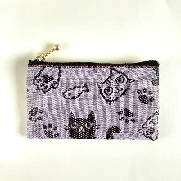 畳縁　貓臉　硬幣錢包　名片夾　日式　灰色粉紅色 第6張的照片
