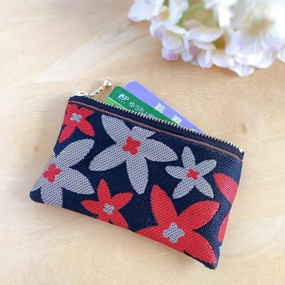 畳縁　復古流行花卉圖案　星花　日式　可爱　紅黑　硬幣錢包　名片夾 第2張的照片