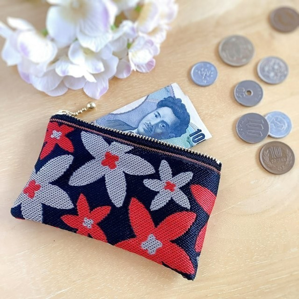 畳縁　復古流行花卉圖案　星花　日式　可爱　紅黑　硬幣錢包　名片夾 第1張的照片